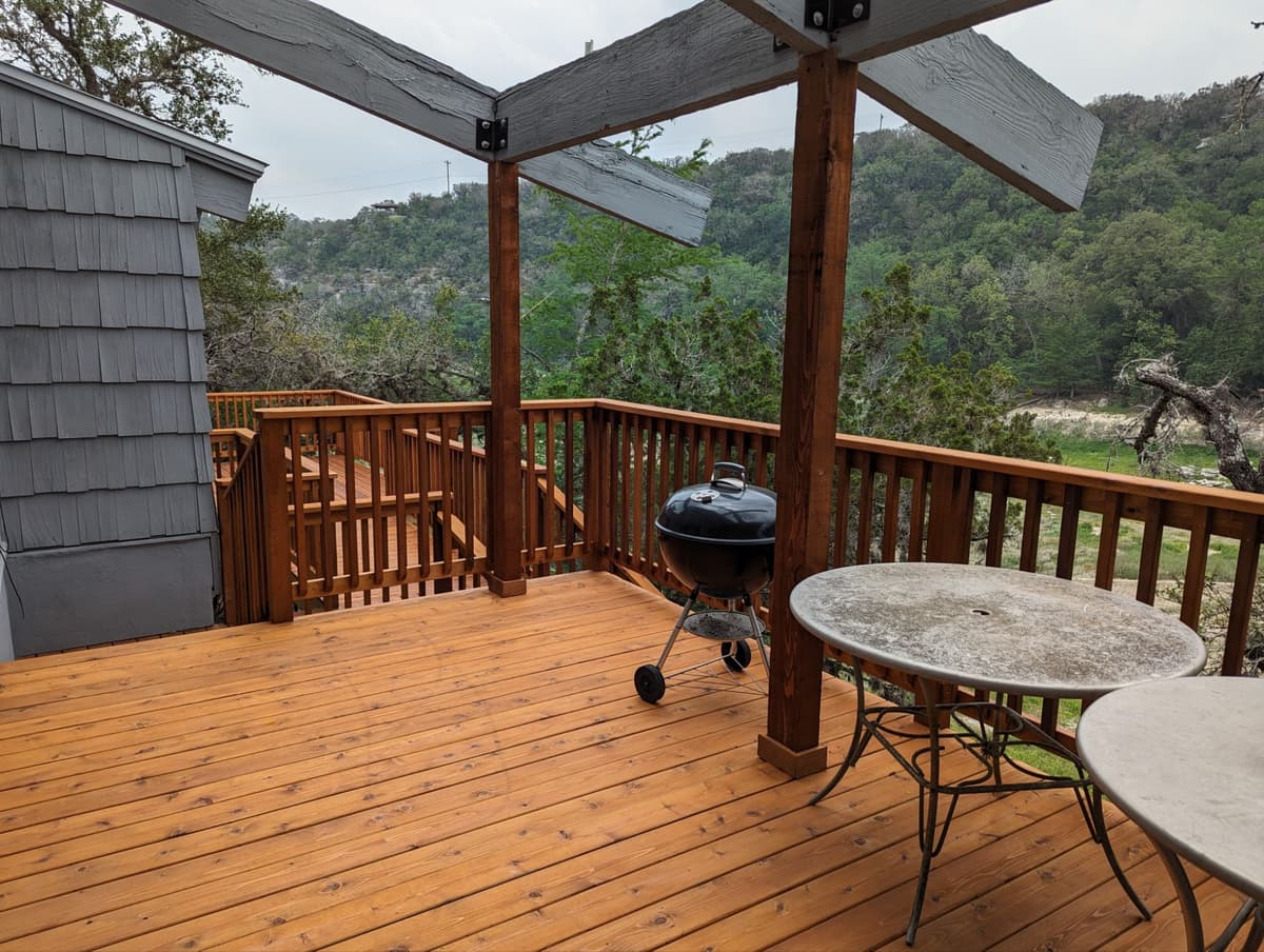 Large cedar deck with pergola construction in Stone Oak